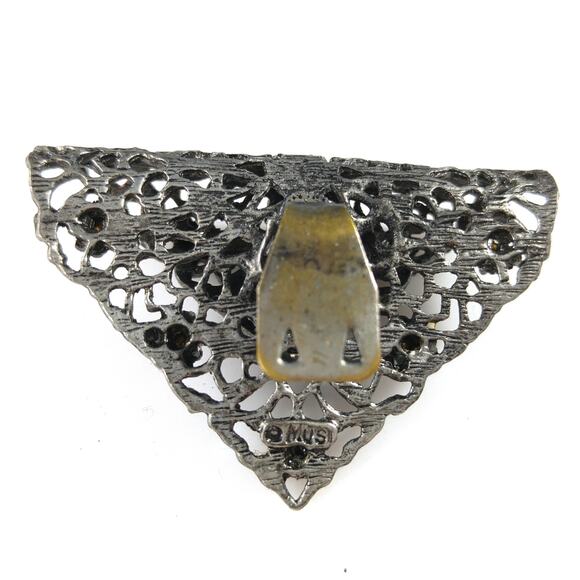 Vintage MUSI Filigree Shoe Clips, Gold Rhinestones, 1950s, 1 3/4 Inches - Picture 8 of 10